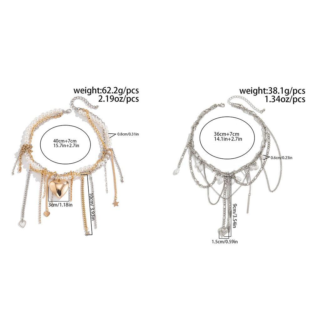 Metal Chain Love Heart Pendant Choker Trendy Goth Style Necklace Multilayer Tassel Necklace  Lady