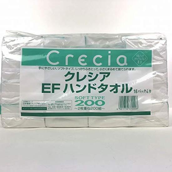 Nippon Paper Crecia Crecia EF Ручные полотенца, Двухслойные, Мягкий тип, 200 полотенец x 16 упаковок