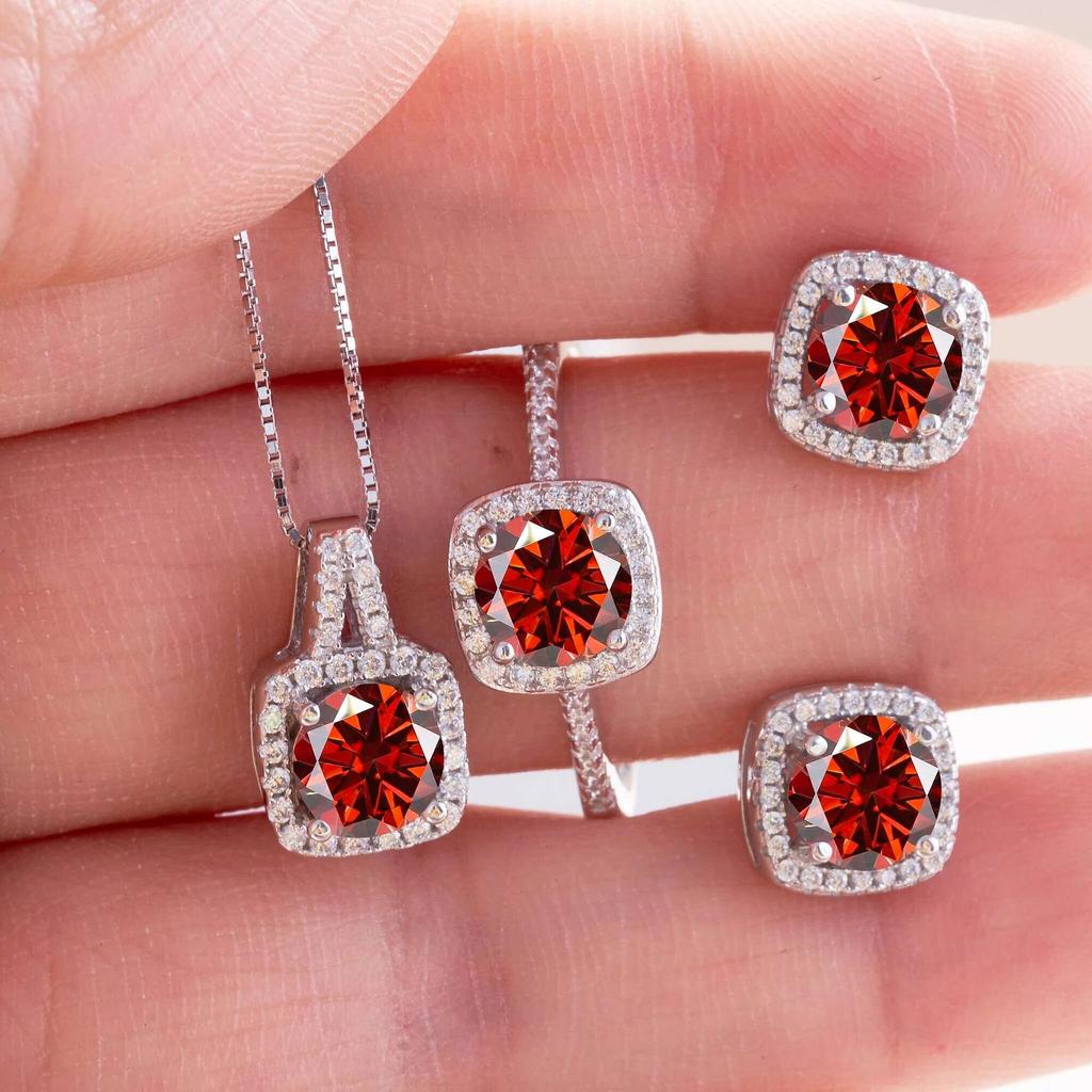 925 Sterling Silver Women's Round Cut D Color Moissanite Jewelry Set Real 925 Silver Pendant Necklace And Stud Earrings For Women Fine Jewelry