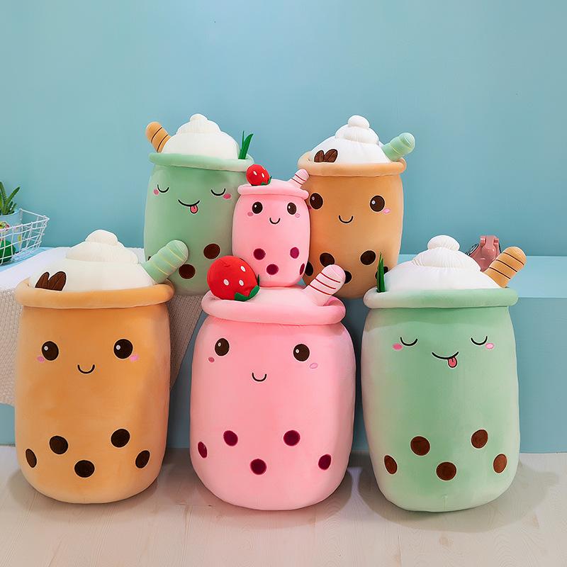 High Quality New Cartoon Kawaii Fruit Milk Boba Bubble Tea Coffee Stuffed Pillow Soft Kawaii Cushion Plush Toys PP Cotton Mesh