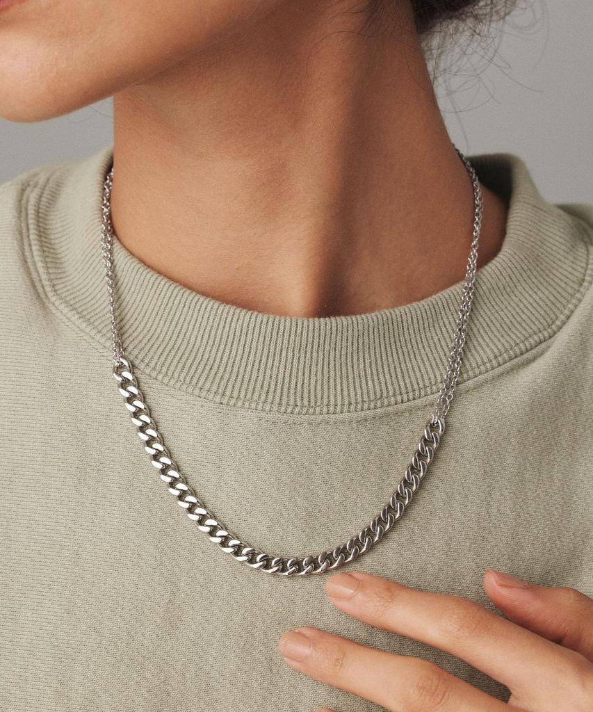 Ожерелье из хирургической нержавеющей стали с двойной цепочкой, совместимое с аллергией на металл Sene CN210021 [CENE] [серебро] для женщин