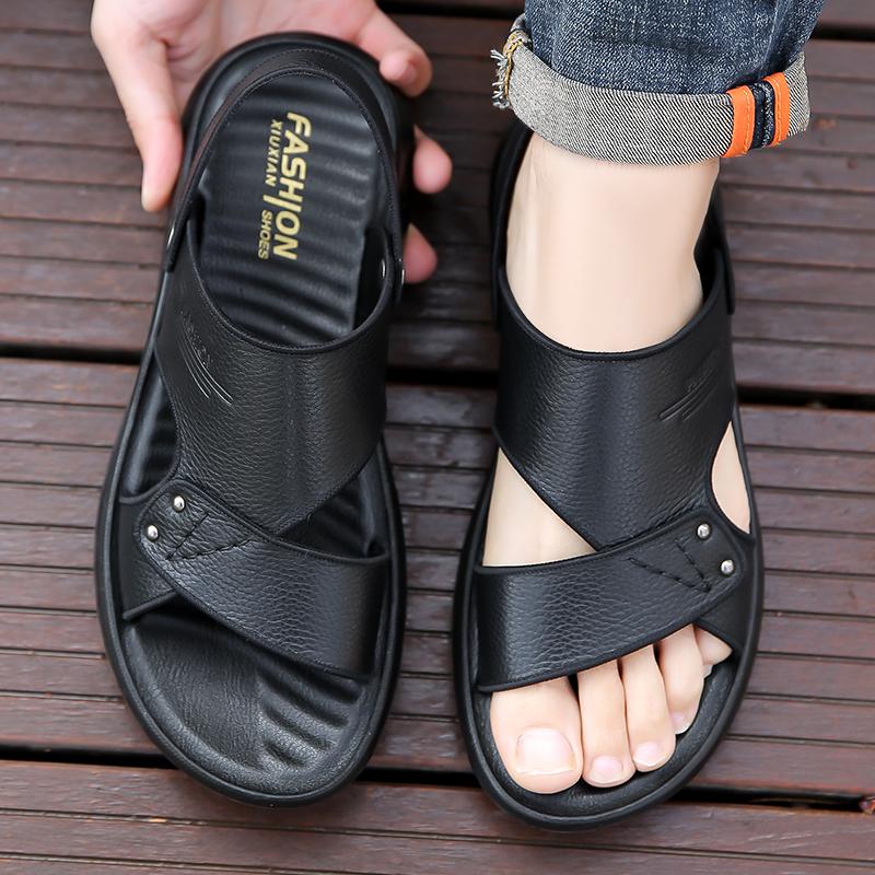 FashionClassic Brand Men's Leather Casual Shoes Hollowed Out Summer Sandals Soft Sole Comfortable Men's Flat Shoes Free Delivery