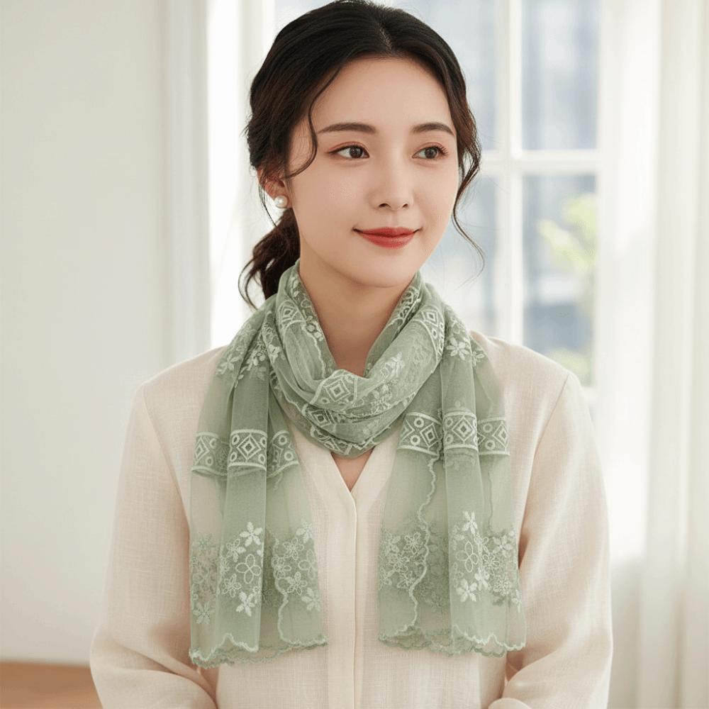 Fashion Ribbon Embroidery Lace Scarf Thin Korean Style Long Scarves Printed Neckerchief Flower Scarf Spring Summer