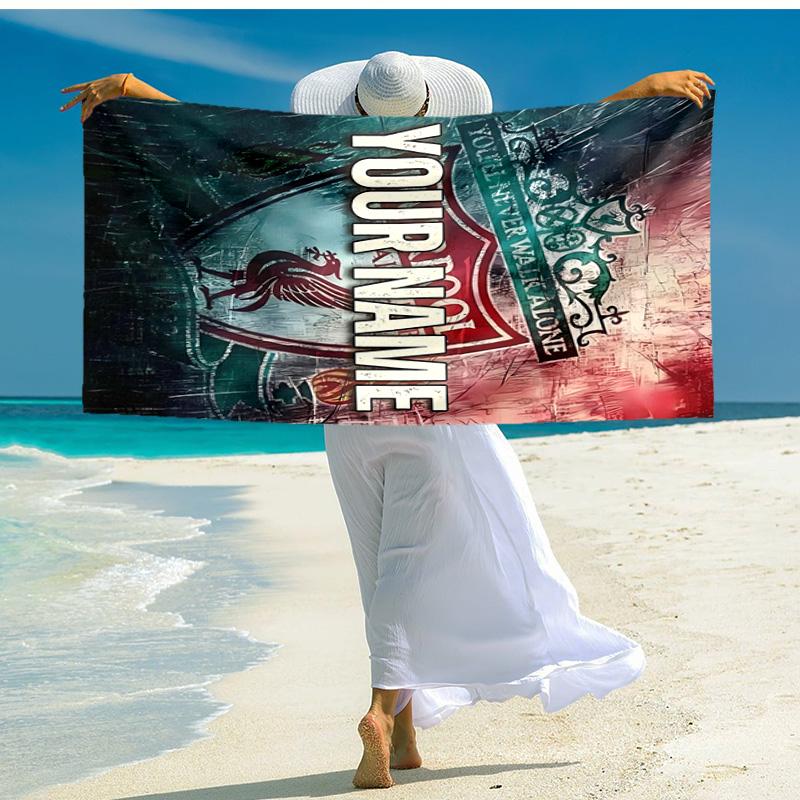 Personalized customized proof beach towel with Liverpool FC logo pattern - soft, absorbent,quick-drying,perfect