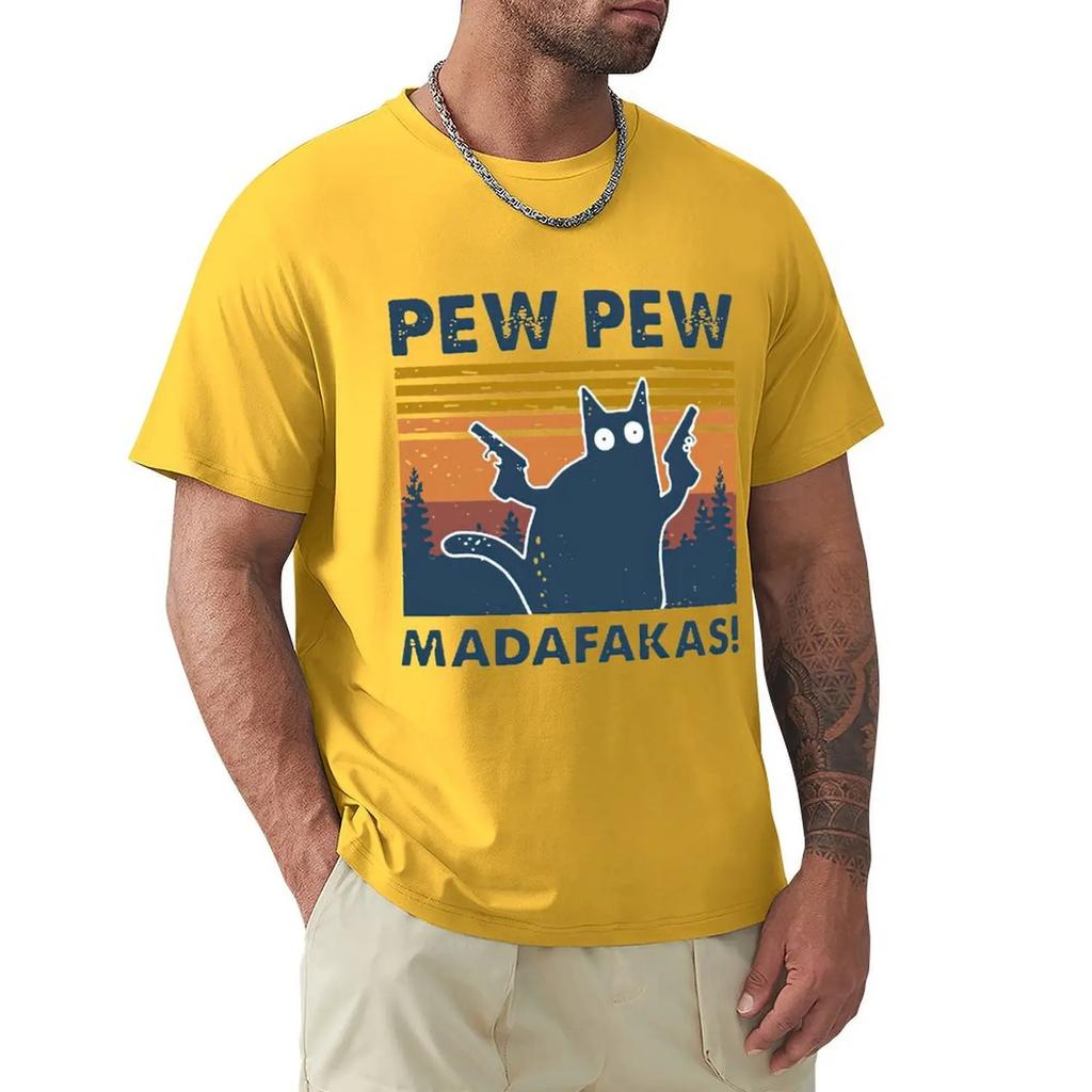 Футболка Cat Pew Pew Madafakas Vintage, футболка с коротким рукавом Harajuku, 100% хлопок, графика, футболка, топы