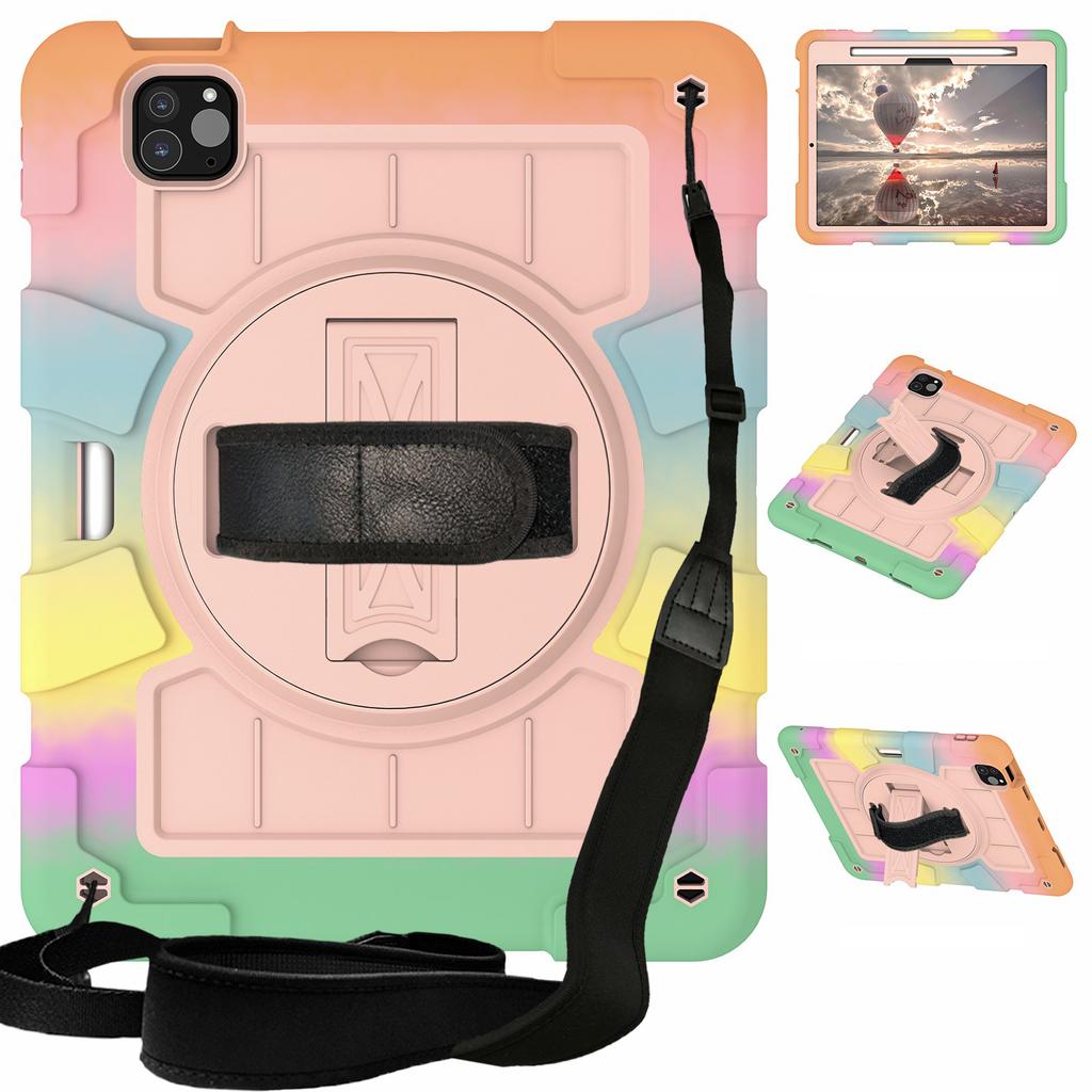 Для iPad Про 11 (2024) Чехол-подставка с плечевым ремнем, вращающийся ремешок для руки, чехол для планшета из ПК+ТПУ