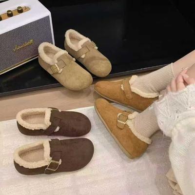 Флисовые женские туфли на плоской подошве, с одним педалем, Doudou, женские, новые, теплые, хлопковые туфли для беременных, зимние