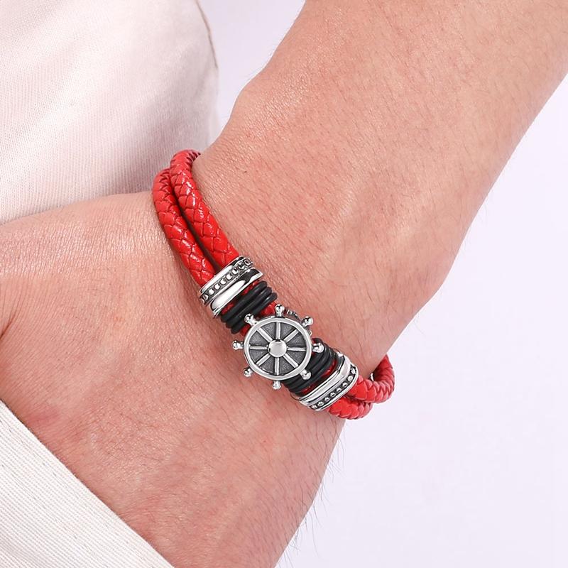 Genuine Leather Bracelet For Men Punk Braided Rope Steel Magnetic Button Male Bracelet Jewelry Birthday Gift Bb1337