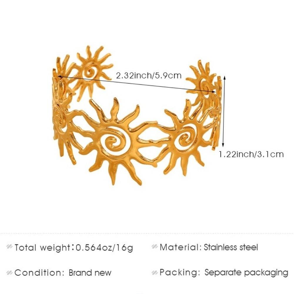 Gold Color Opening Bangles Wide Vintage Cuff Fashion Sun Bracelet Party