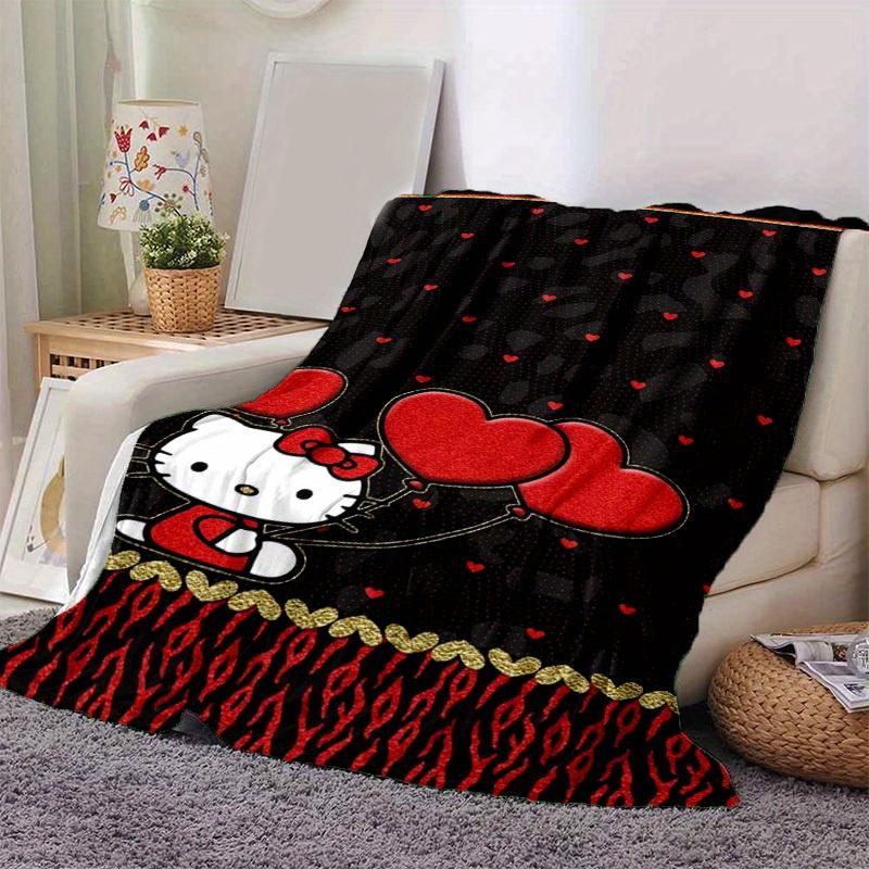 1шт. Плед с узором из красных сердечек Hello Kitty - Идеально подходит для дома, офиса, использования на улице, Идея для подарка, Подходит для всех сезоновz041746