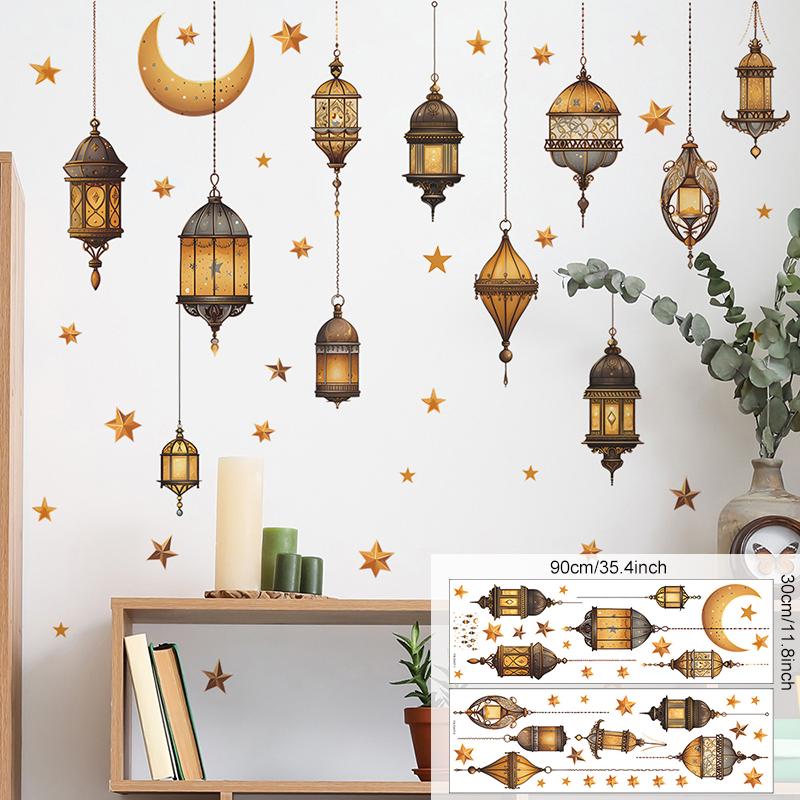 2024 Ramadan Kareem Wall Stickers Moon Star Lantern Wall Decal Eid Mubarak Decorations for Home Muslim Islamic Window Sticker
