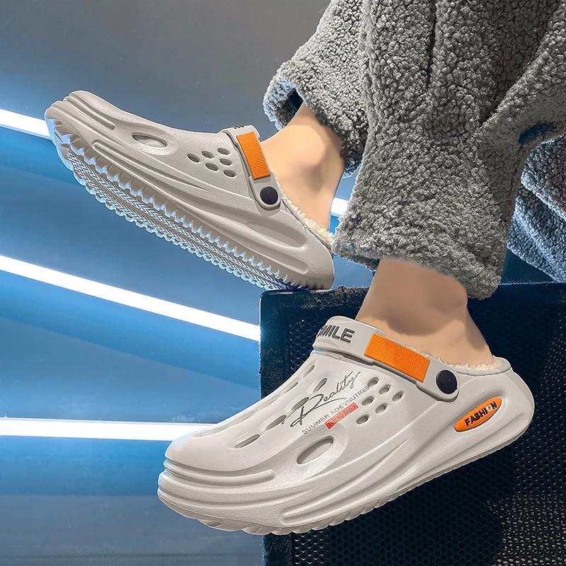 Модные мужские тапочки, зимние, бархатные, теплые, нескользящие, мужские, модные, универсальные, удобные, водонепроницаемые, повседневные тапочки