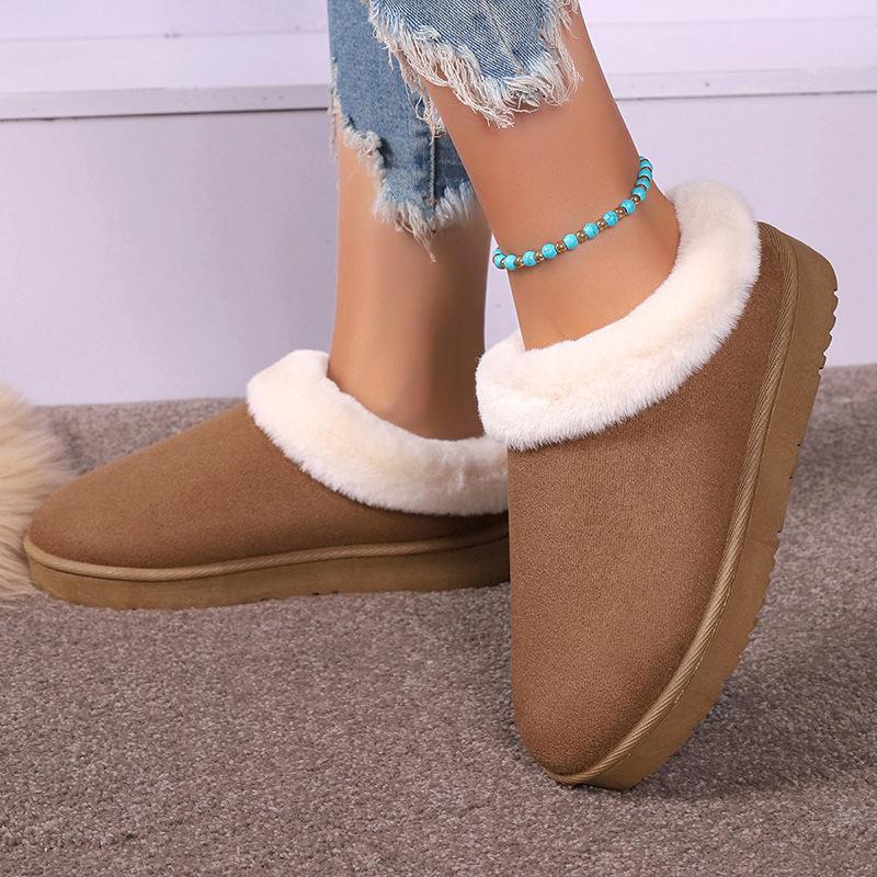 Женские зимние ботинки большого размера с круглым носком и толстой подошвой, повседневные короткие ботинки из толстого бархата, теплые, с ленивым носком, хлопковые туфли, однотонные, 36-42