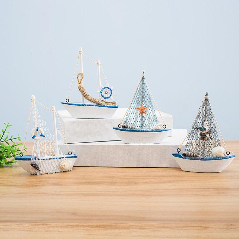 Wooden Sailing Boat Model Handmade Wooden Ship Ornament Coastal Style Nautical Decor Gift Giving