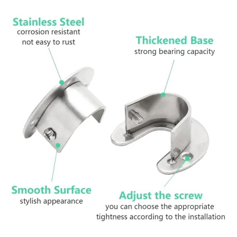 304 Stainless Steel Flange Seat 2PCS Wardrobe Hanger Rod Bracket Robust Fixing Hardware Holder for Closet Bar Support