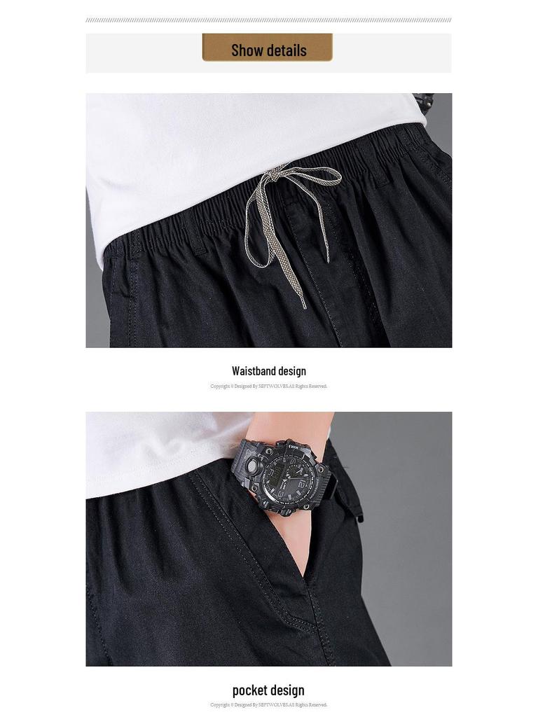 Men's Pure Cotton Cargo Pants - Loose Fit, Straight Leg, Plus Size, Spring/Autumn Style