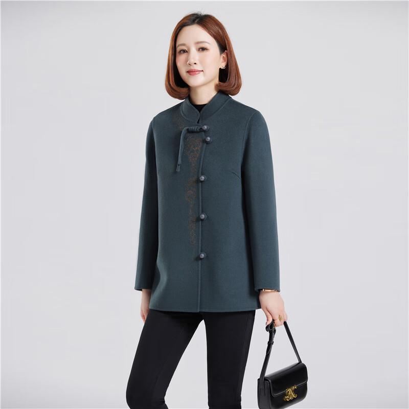 Fengxun Women's New Chinese Style Double-faced Wool Short Coat with Stand Collar