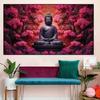 Buddha Statue with Lotus Flower Canvas Painting Buddhism Pink Flower Posters and Prints Religious Wall Art Living Room Decor