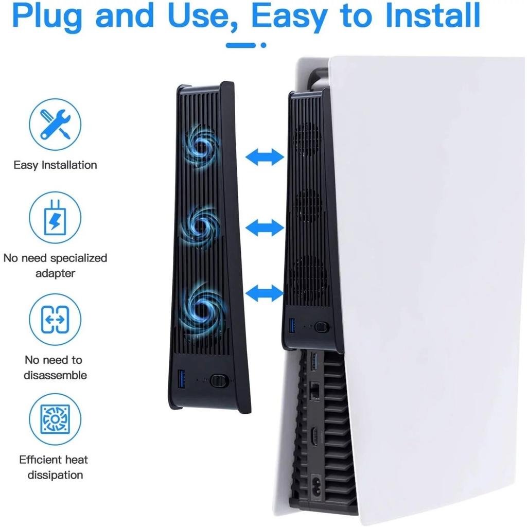Cooling Fan, External USB Cooler 3 Fans Game Console Mini Cooling System with Extra USB Port for Sony Playstation5 Digital Edition&Ultra HD Console