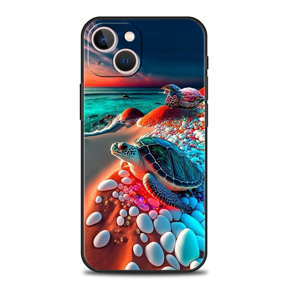 Чехол для телефона 'Маленькая черепашка' для iPhone 16 15 14 13 12 Pro Max 11 Pro Max 7 8 Plus XS XR Ударопрочный Мягкий чехол Coque Capas Сумка