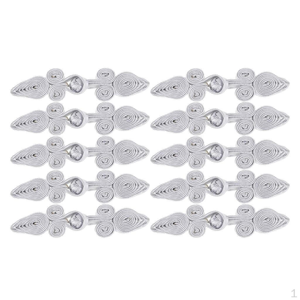 10 Pairs Beaded Chinese Frog Closure Buttons Knot Fasteners for DIY Sewing Craft