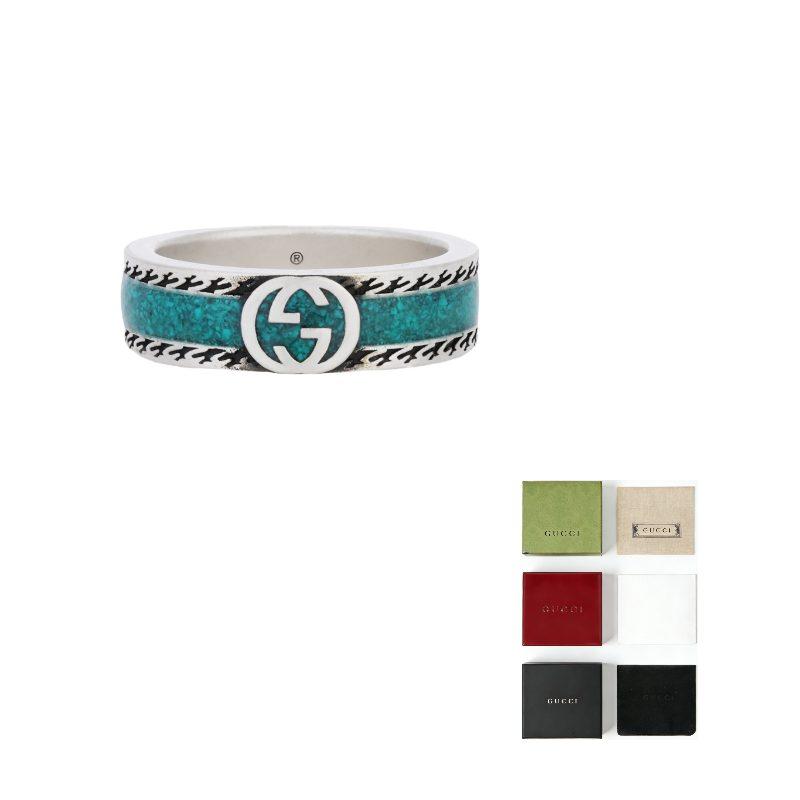GUCCI 925 Sterling Silver Rings Unisex Green 645573-J8410-8136