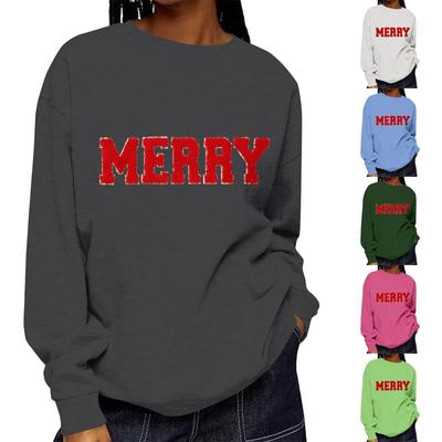 Женская модная повседневная свободная толстовка с круглым вырезом и длинным рукавом, однотонная