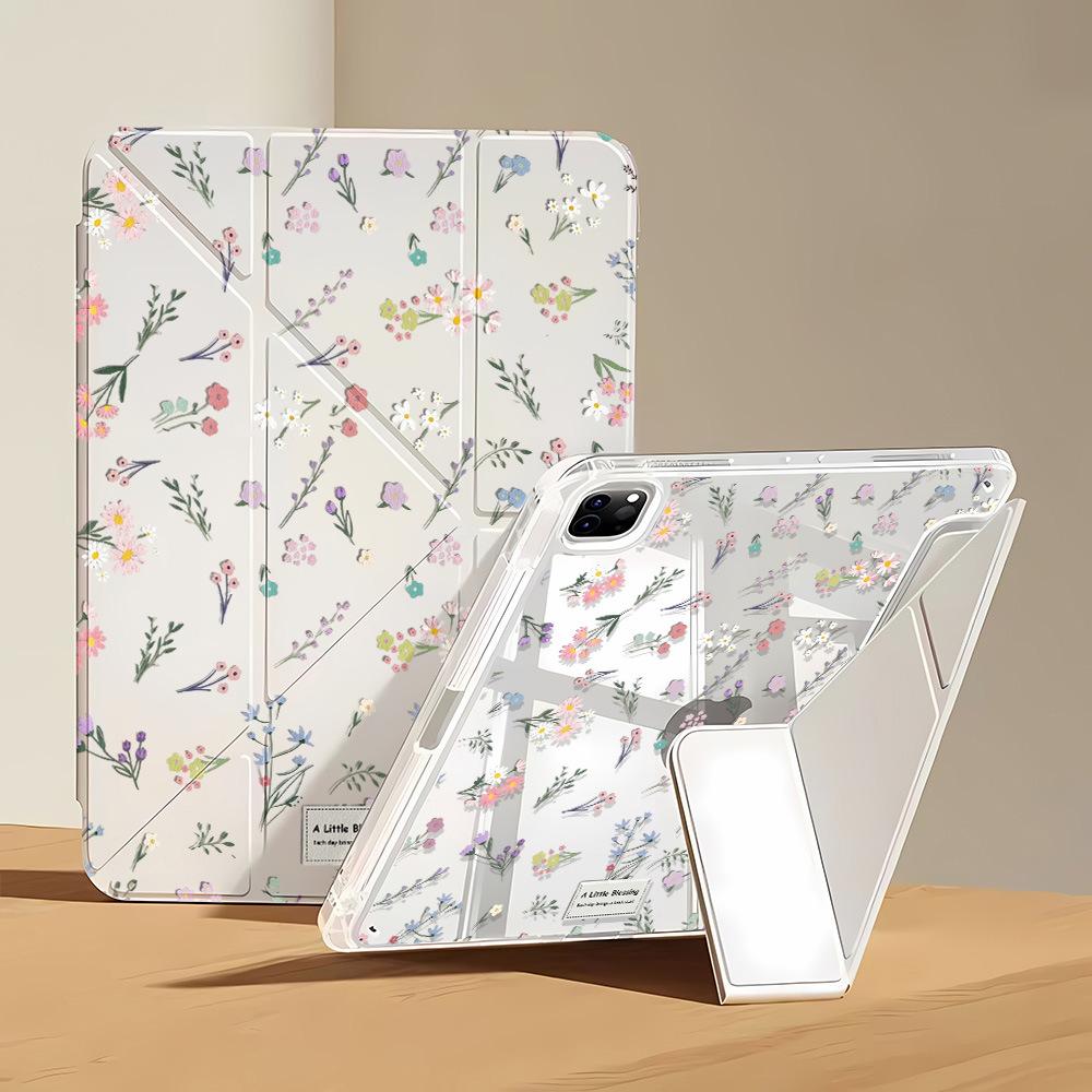 Применимо к iPad Pro 11 дюймов, наклейка с рисунком цветка Y, сгибающийся край, защитный чехол для планшета с держателем для стилуса, противоударный, простая доставка.