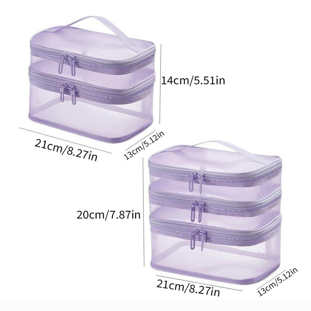 Multifunctional Transparent Mesh Travel Cosmetic Bag Storage 2/3 layer Toiletry Bag Large Capacity Makeup Case Cosmetic Storage
