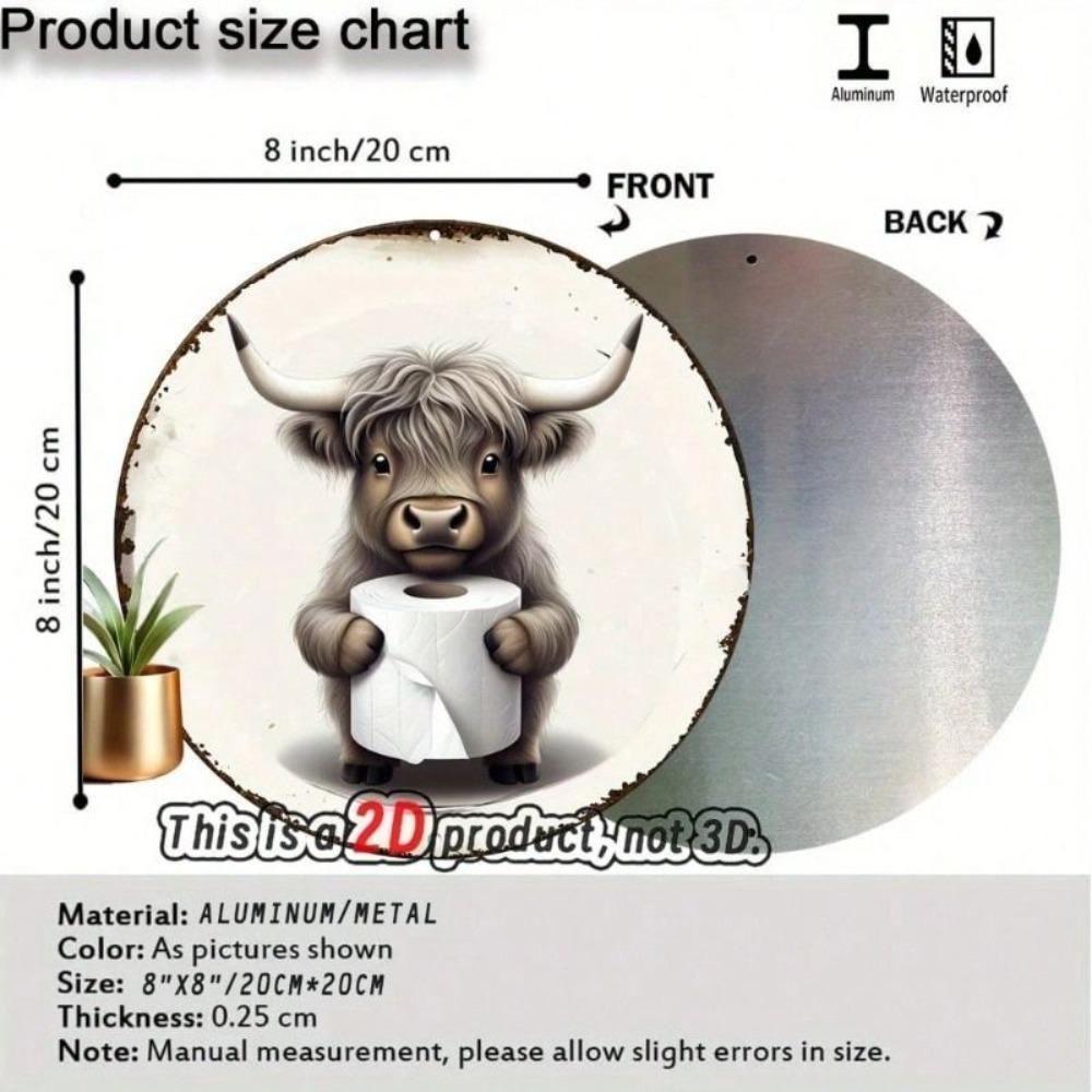 Round Metal Tin Sign Cow Bathroom Tissue Holder Country Farmhouse Decor