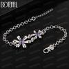 925 Sterling Silver Purple AAA Zircon Flowers Bracelet Jewelry