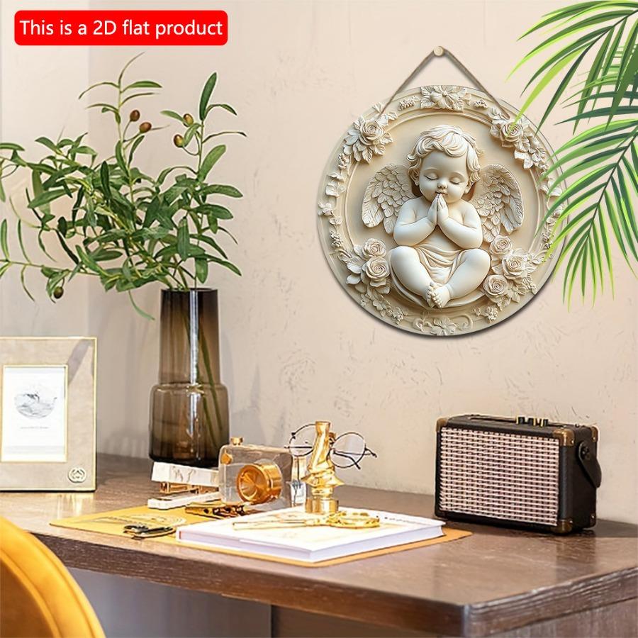 1 шт. 2d Плоский очаровательный ангел Молодежь Приветственный знак - 20 см Универсальное деревянное настенное искусство для дома и крыльца Декор, идеальный рождественский подарок, не требуется электричество