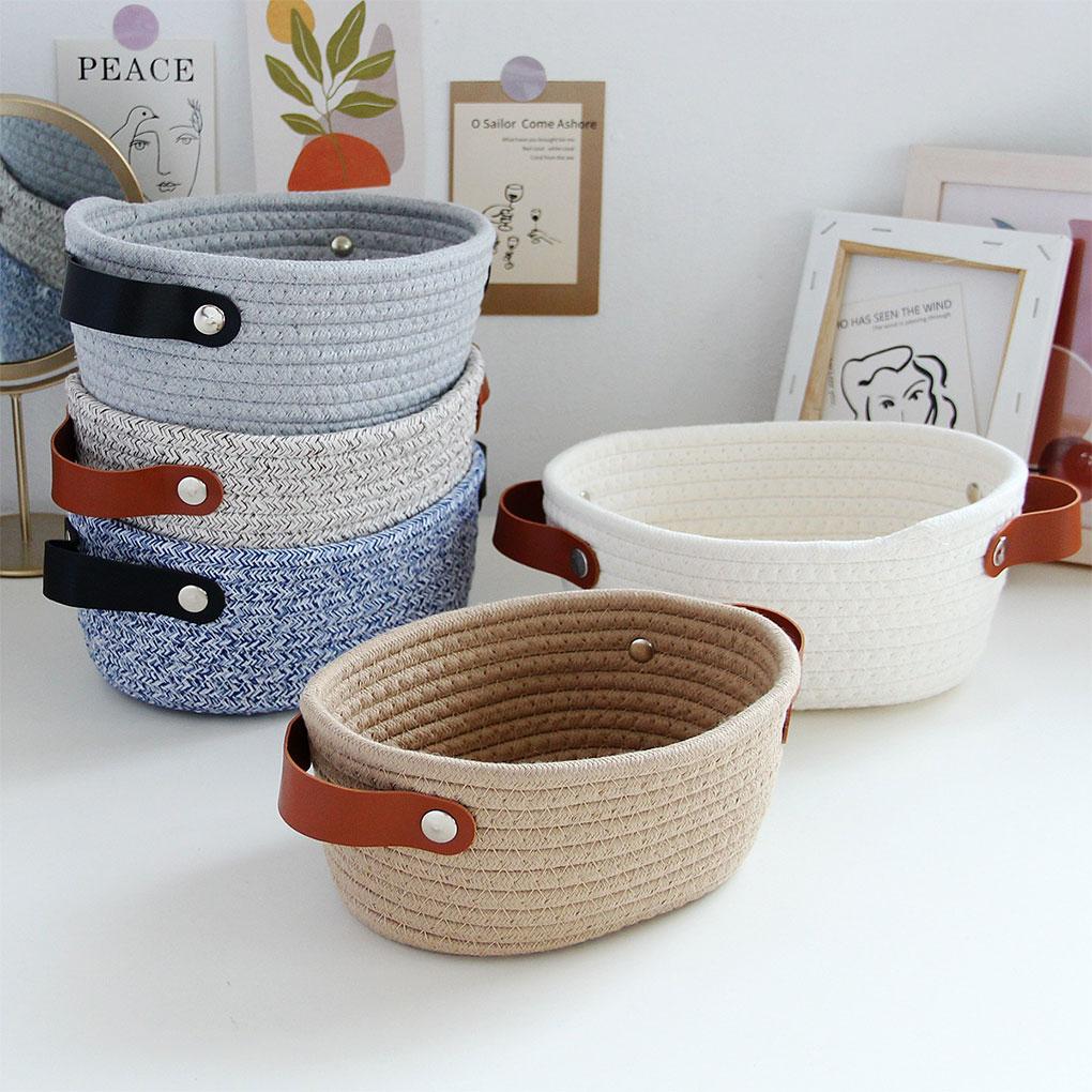 Корзина для хранения в скандинавском стиле с ручками, плетеная вручную из хлопковой веревки, контейнер для игрушек, всякой всячины, ключей, рабочего стола для гардероба