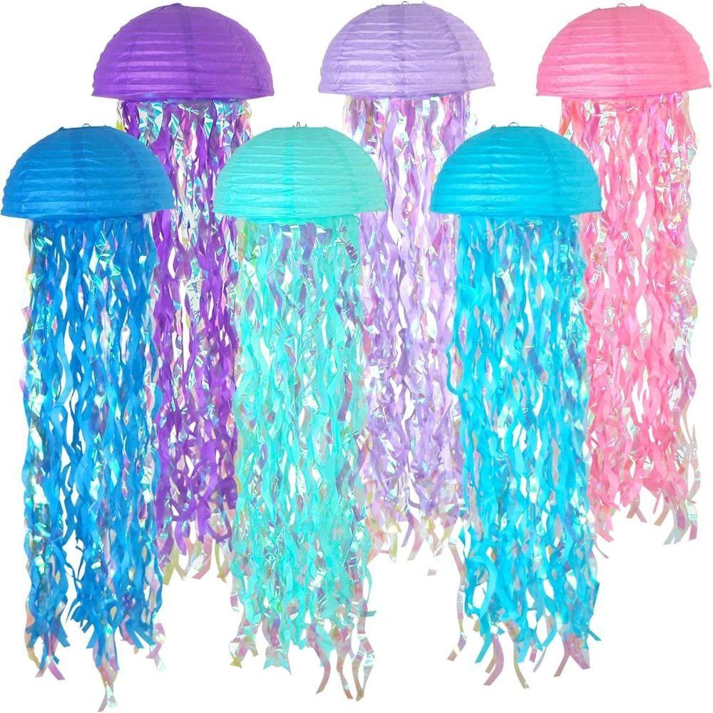 2pcs Foldable Ocean Theme Lantern Paper Mermaid Paper Lantern Rainbow Jellyfish Lantern Wedding