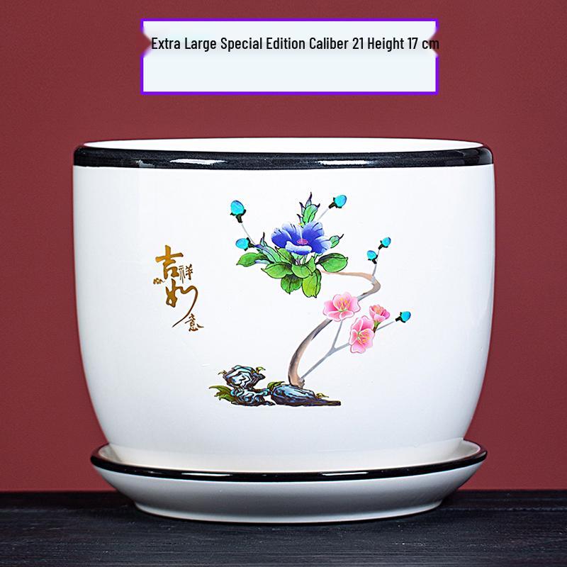 Large Ceramic Flower Pot with Saucer for Indoor or Balcony Plants