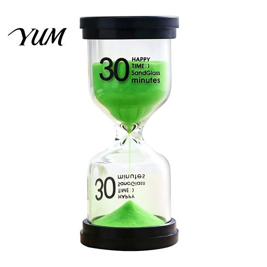 Non Electronic Silent Clock 30 Minute Hourglass Sand Timer, Colorful Glass with Black Lid, Durable Timer Base for Reading Work Meditation, Desk Decor