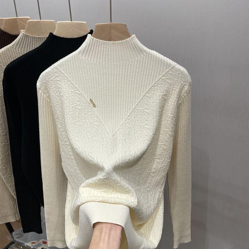 Свободный свитер женский с полувысоким воротником, теплый свитер женский, осенне-зимний вязаный свитер, базовый пуловер