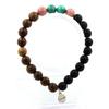Stones and Minerals. Bracelet Malachite Beads from Congo + Rhodonite + Matte Black Onyx + Wood Made In France.