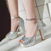 Fashion Summer New Peep Toe Shiny Sequins High Heels Women Platform Sandals Party Dress Wedding Pumps Ladies Shoes Gold Zapatos De Mujer