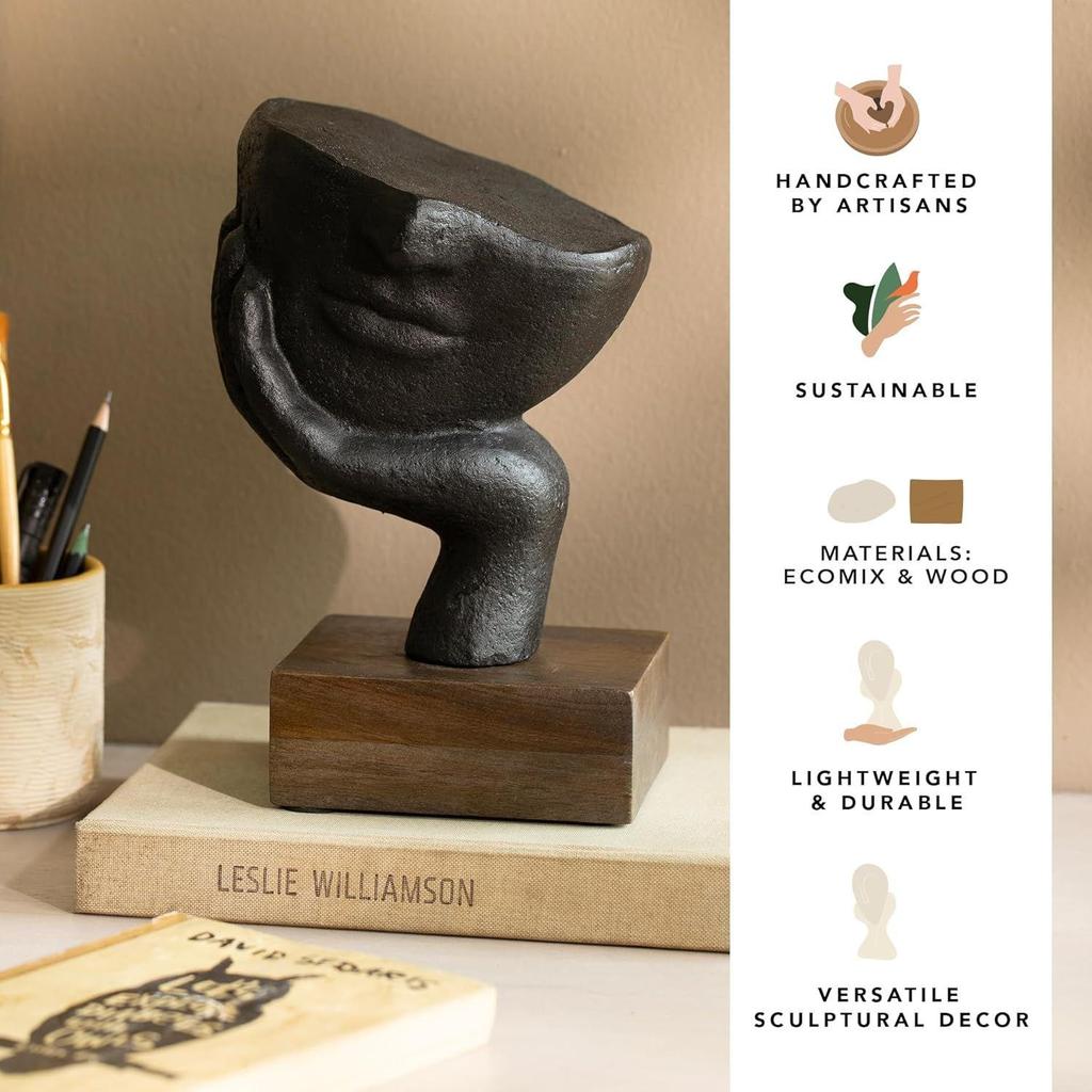 Restive Face Ecomix Sculpture - Black, Home Décor Showpiece Figurine for Living Room & Office, Modern Asthetic Tabletop Decorative Accent