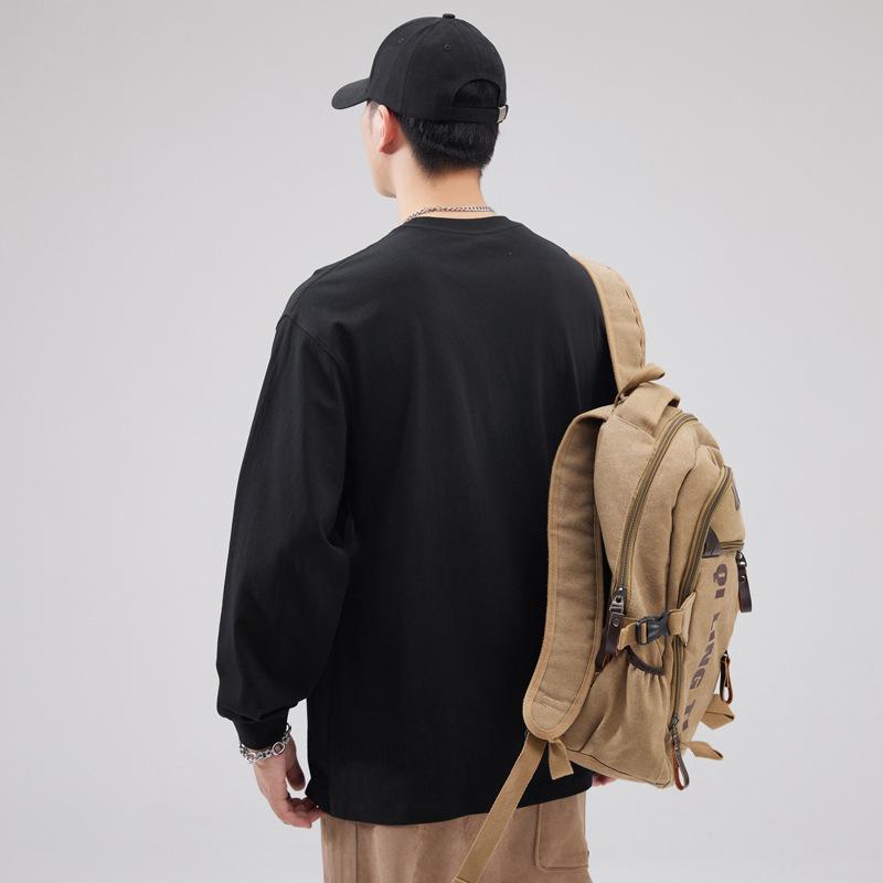 American Heavy Cotton Long-Sleeved T-Shirt Men'S Loose Casual Bottoming Shirt Trendy Brand Printed Crew Neck Sweater