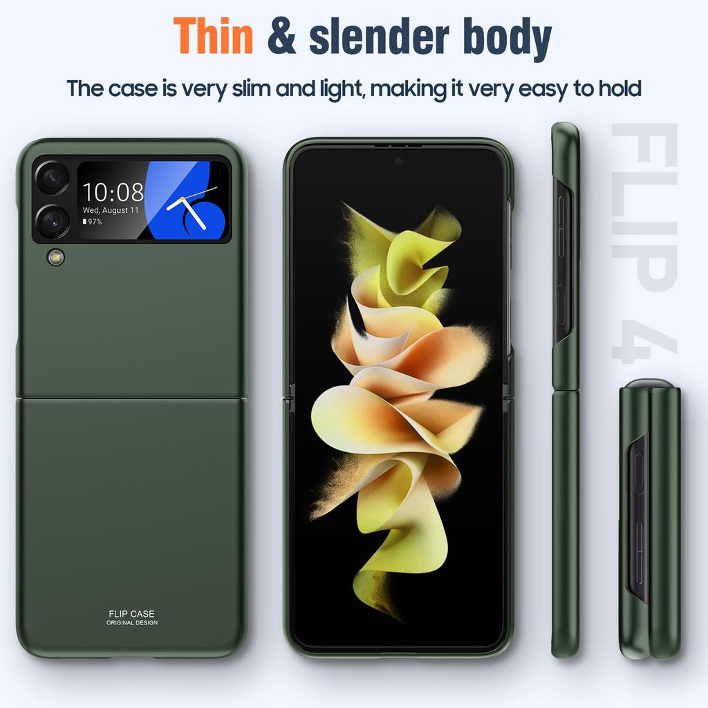 Для Samsung Galaxy Z Flip 4 Матовый материал, Защита экрана, Ударопрочный чехол-накладка с защитой от царапин - Зеленый
