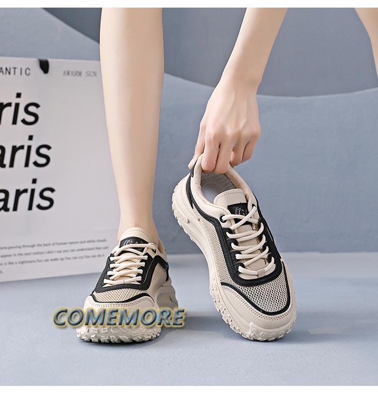 Женская обувь сетчатая дышащая корейская версия для студентов с увеличенной платформой для бега спортивная обувь для отдыха на толстой подошве со шнуровкой нескользящая