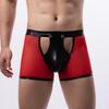 Low Waist Hollow Out Erotic Lingerie Sexy Mens Underwear Man Clothing Patent Leather Red Sheer Mesh Pouch Low Waist Briefs