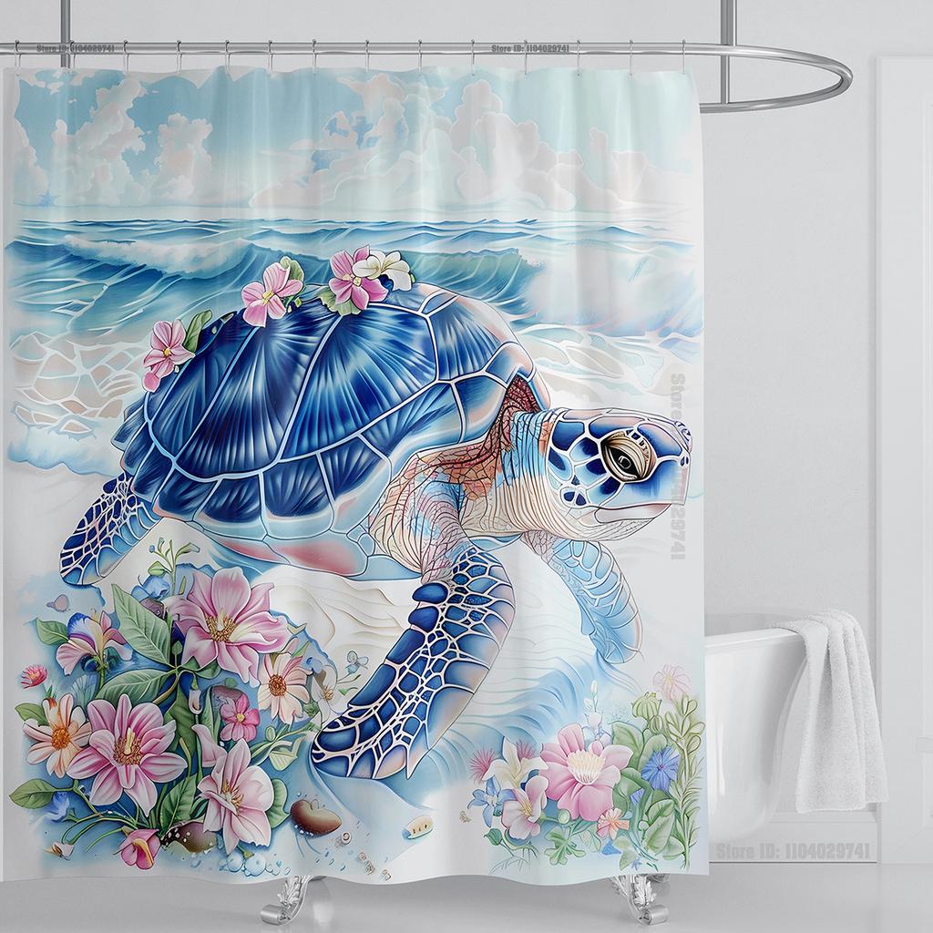 Ocean Wave Scenery Shower Curtain Waterproof Shower Curtain Polyester Fabric 3D Printed Curtain Bathroom Decoration With Hooks