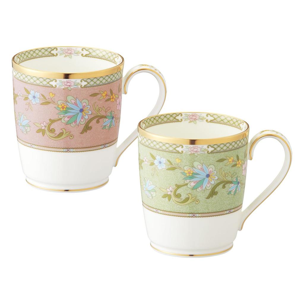 Noritake Mug Color Pair 285cc Yoshino 2 Pieces Bone China (changeable Set) Green/Pink P59880/9983-57