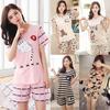 2Pcs/Set Cute Cartoon Animal Women Sleepwear Short Sleeve Top Shorts Pajamas