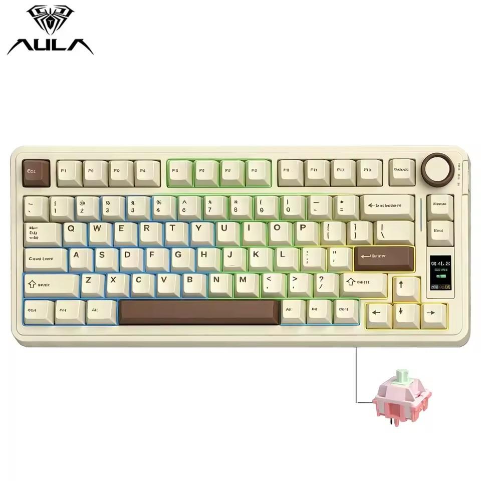 AULA S75 Pro Wireless Mechanical Keyboard 75% Hot Swap RGB Backlit PBT Keycaps 4000mAh LED Screen Knob Gaming Keyboard for PC