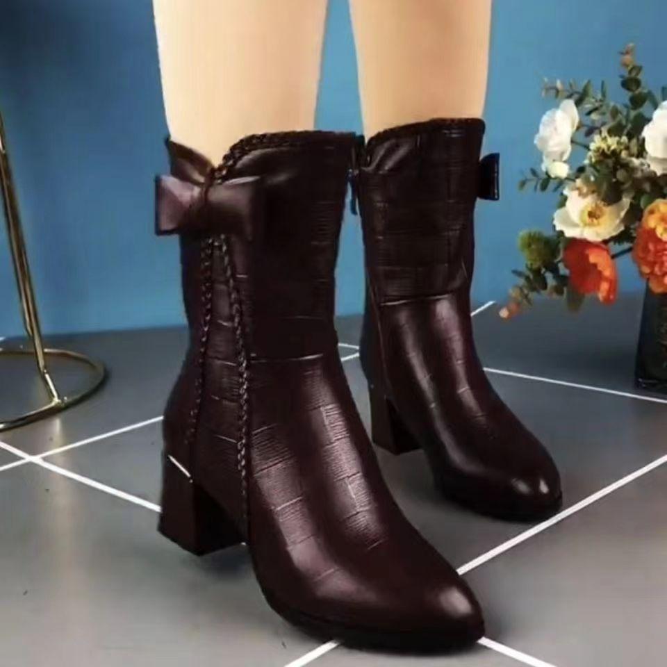 Women Designer Ankle Snow Zipper Boots Winter High Heels Shoes