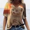 Новая женская футболка Kawaii Cat с 3D принтом, повседневная футболка с v-образным вырезом и короткими рукавами, одежда для девочек, свободные уличные топы большого размера